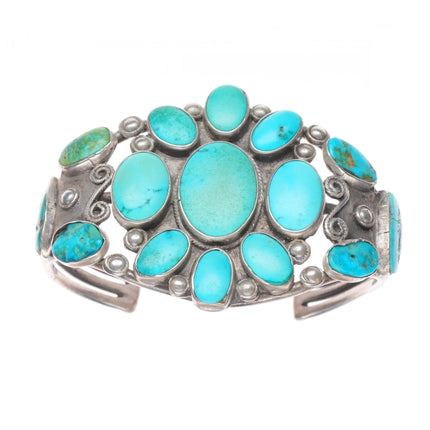 6.5" 30's-40's Navajo turquoise cluster vintage cuff bracelet sterling silver