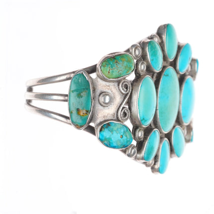 6.5" 30's-40's Navajo turquoise cluster vintage cuff bracelet sterling silver