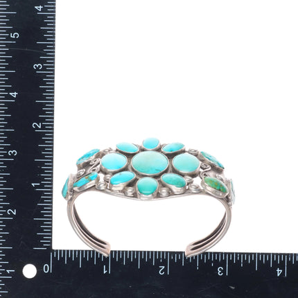 6.5" 30's-40's Navajo turquoise cluster vintage cuff bracelet sterling silver