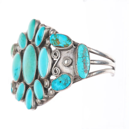 6.5" 30's-40's Navajo turquoise cluster vintage cuff bracelet sterling silver