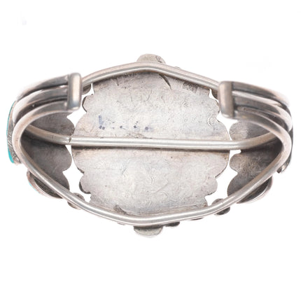 6.5" 30's-40's Navajo turquoise cluster vintage cuff bracelet sterling silver