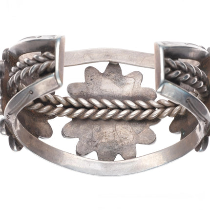 6.75" 30's-40's Navajo turquoise cluster vintage cuff bracelet sterling silver