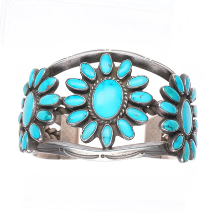 6.75" 30's-40's Navajo turquoise cluster vintage cuff bracelet sterling silver