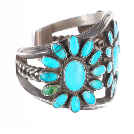 6.75" 30's-40's Navajo turquoise cluster vintage cuff bracelet sterling silver