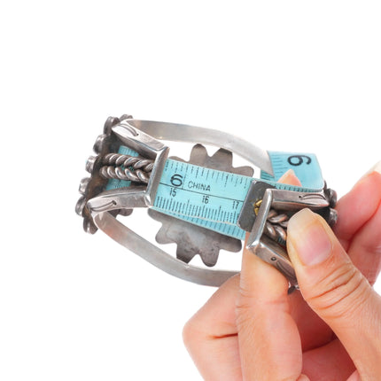 6.75" 30's-40's Navajo turquoise cluster vintage cuff bracelet sterling silver