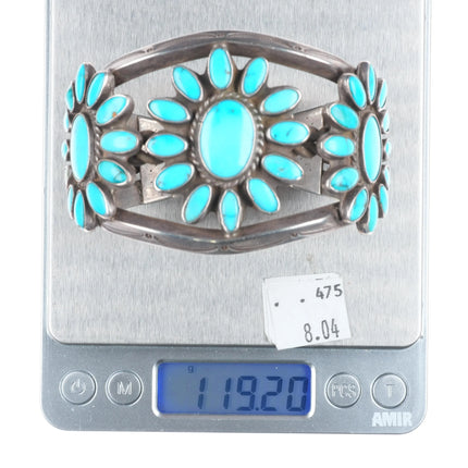 6.75" 30's-40's Navajo turquoise cluster vintage cuff bracelet sterling silver