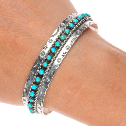 6.5" Jason/Pearl Ukestine Zuni sterling silver snake eye turquoise cuff bracelet