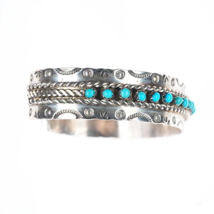 6.5" Jason/Pearl Ukestine Zuni sterling silver snake eye turquoise cuff bracelet