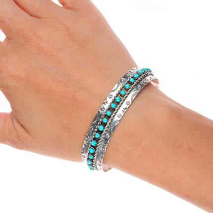 6.5" Jason/Pearl Ukestine Zuni sterling silver snake eye turquoise cuff bracelet