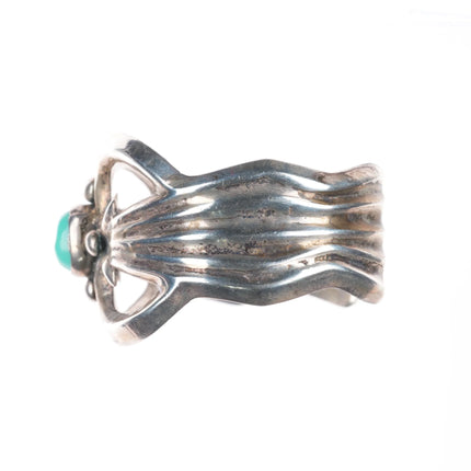 6.35" Vintage Navajo sterling silver cast cuff bracelet with turquoise