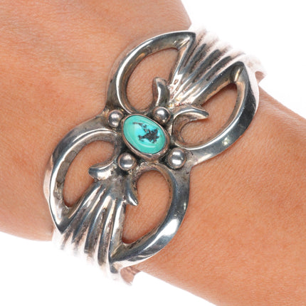6.35" Vintage Navajo sterling silver cast cuff bracelet with turquoise
