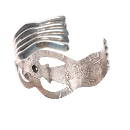 6.35" Vintage Navajo sterling silver cast cuff bracelet with turquoise