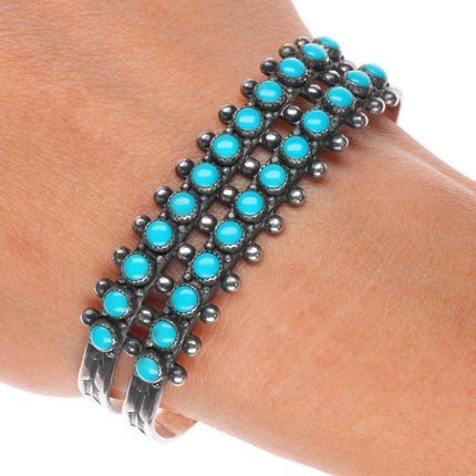 6.3" 1950's vintage sterling silver turquoise 2 row fred harvey cuff bracelet