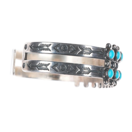 6.3" 1950's vintage sterling silver turquoise 2 row fred harvey cuff bracelet