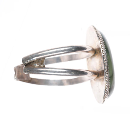 6" Vintage southwestern sterling silver green banded agate cuff bracelet