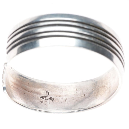 6.25" Vintage Navajo sterling silver banded modernist cuff bracelet D feather