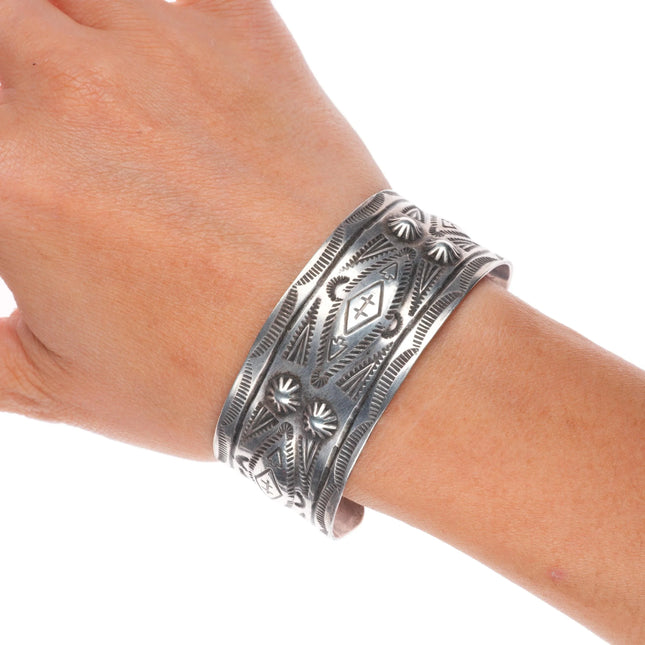 6.75" 30's-40's Navajo hand stamped Fred Harvey sterling silver cuff bracelet
