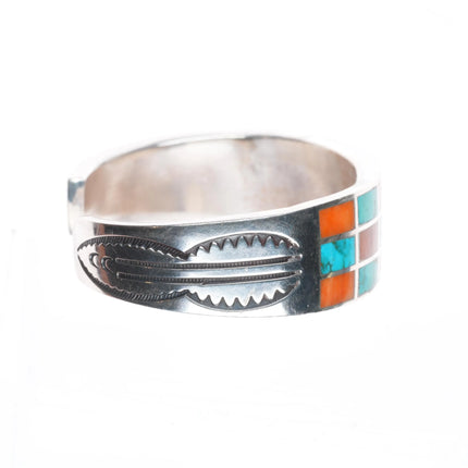 6" 40's-50's Zuni sterling silver spiny oyster/turquoise inlay cuff bracelet