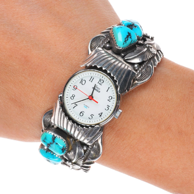 6.25" ADC Navajo high quality sterling silver turquoise watch cuff bracelet