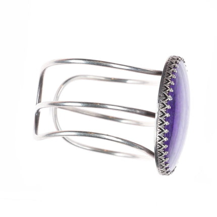 6" c1940 Zuni sterling silver spiny oyster/turquoise channel inlay cuff bracelet