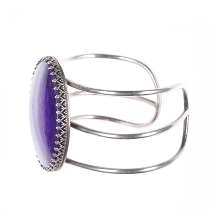 6" c1940 Zuni sterling silver spiny oyster/turquoise channel inlay cuff bracelet