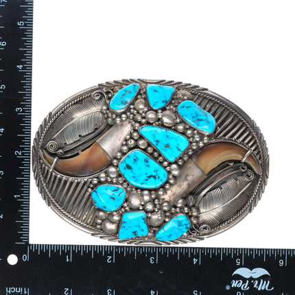 Huge Delbert Chatter Navajo sterling silver turquoise belt buckle Vintage