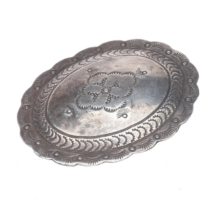 big c1950's Navajo hand stamped sterling silver concho belt buckle