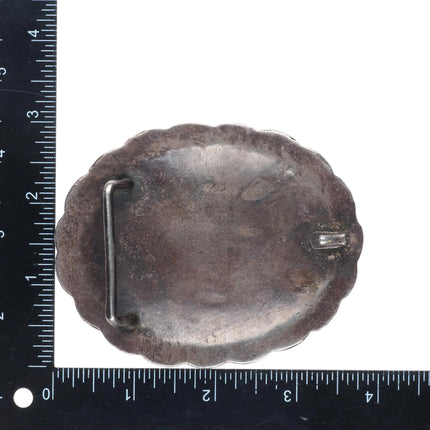 big c1950's Navajo hand stamped sterling silver concho belt buckle