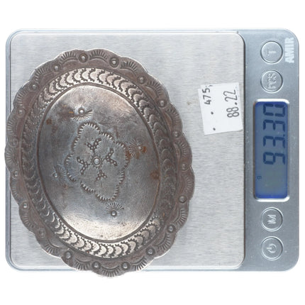 big c1950's Navajo hand stamped sterling silver concho belt buckle