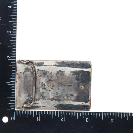 c1950's Navajo Overlay turquoise inlaid sterling silver roadrunner  belt buckle