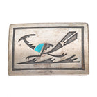 c1950's Navajo Overlay turquoise inlaid sterling silver roadrunner  belt buckle