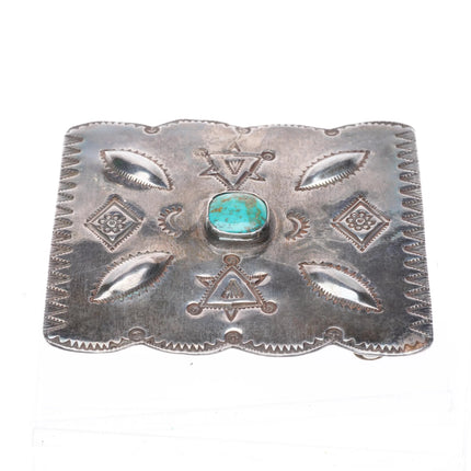 30's-40's Navajo hand stamped sterling silver belt buckle w/repousse work