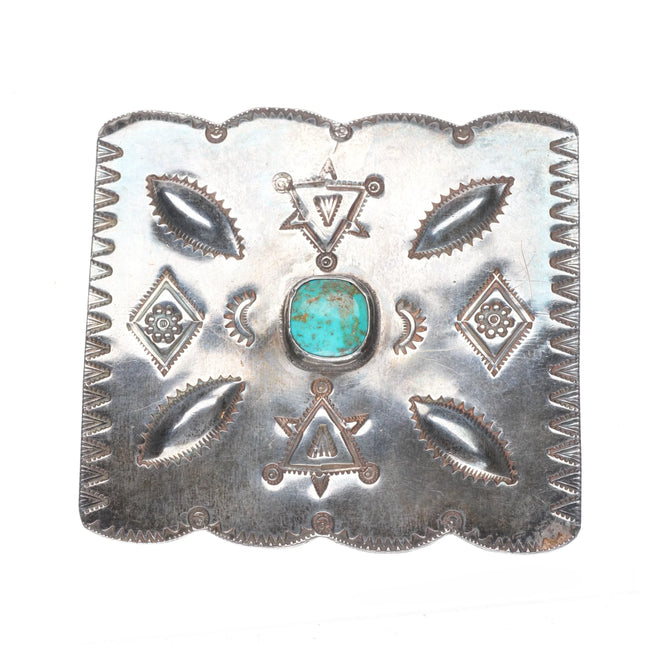 30's-40's Navajo hand stamped sterling silver belt buckle w/repousse work