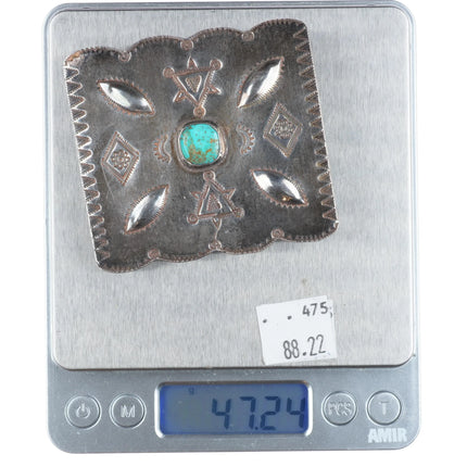 30's-40's Navajo hand stamped sterling silver belt buckle w/repousse work