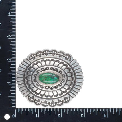 FB Navajo deep stamped sterling silver green turquoise belt buckle concho style
