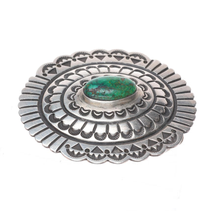 FB Navajo deep stamped sterling silver green turquoise belt buckle concho style