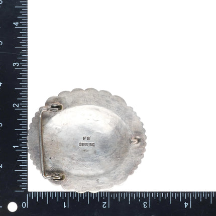 FB Navajo deep stamped sterling silver green turquoise belt buckle concho style