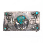 Vintage 50's-60's southwestern sterling silver turquoise cactus belt buckle