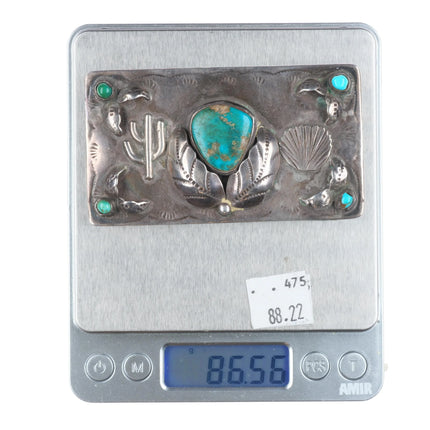 Vintage 50's-60's southwestern sterling silver turquoise cactus belt buckle