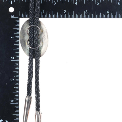 Vintage Gene Pooyouma Hopi Overlay bear paw bolo tie sterling silver