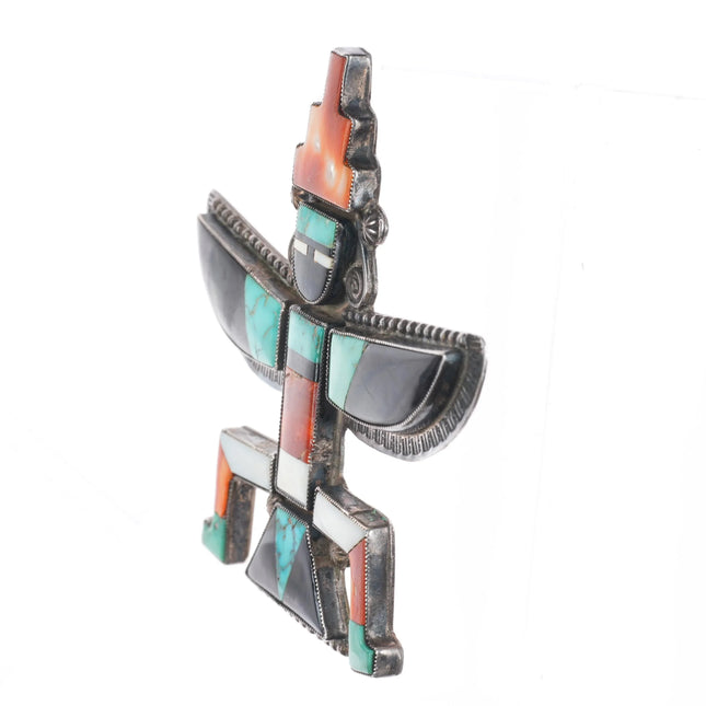 30's-40's Zuni sterling silver knifewing pin/brooch turquoise/spiny oyster inlay