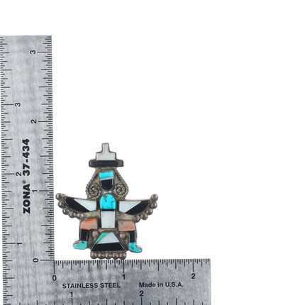 1940's Zuni sterling silver knifewing pin/brooch spiny oyster/turquoise inlay