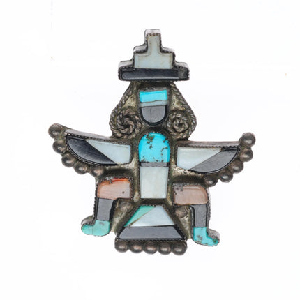 1940's Zuni sterling silver knifewing pin/brooch spiny oyster/turquoise inlay