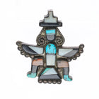 1940's Zuni sterling silver knifewing pin/brooch spiny oyster/turquoise inlay