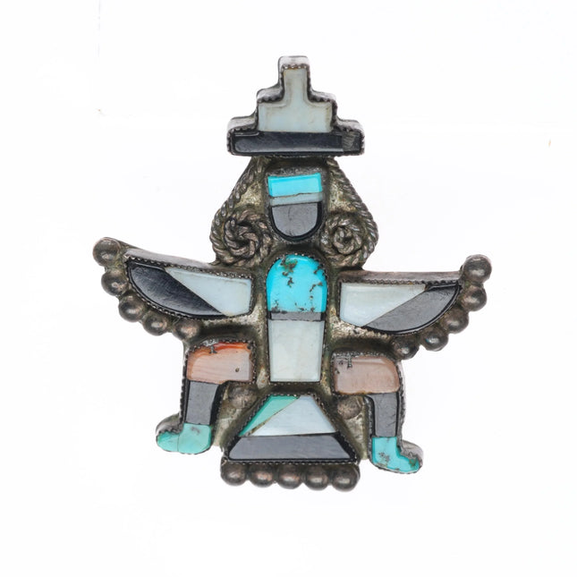 1940's Zuni sterling silver knifewing pin/brooch spiny oyster/turquoise inlay