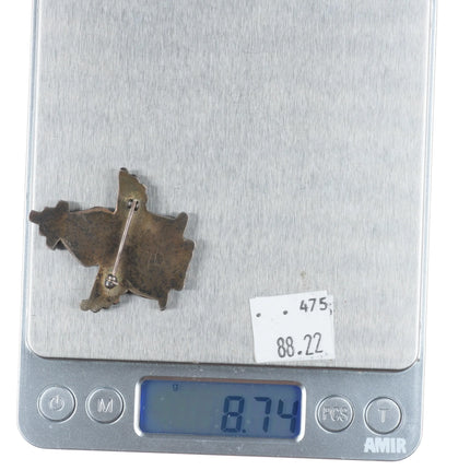 1940's Zuni sterling silver knifewing pin/brooch spiny oyster/turquoise inlay