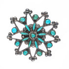 40's Zuni sterling silver petit point/snake eye turquoise snowflake pin/brooch