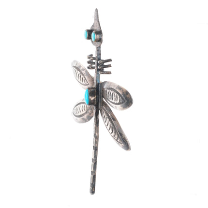 1950's Navajo sterling silver dragonfly brooch/pin w/turquoise eyes
