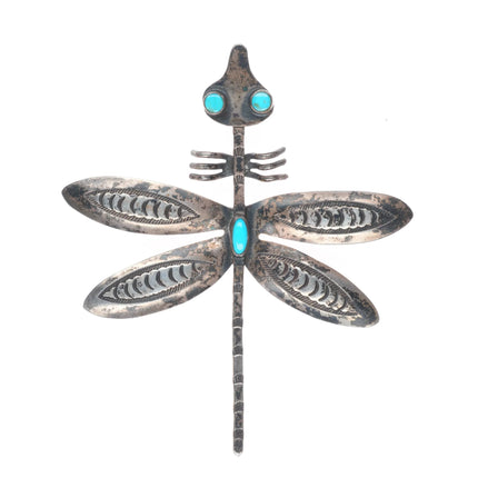 1950's Navajo sterling silver dragonfly brooch/pin w/turquoise eyes