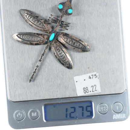 1950's Navajo sterling silver dragonfly brooch/pin w/turquoise eyes